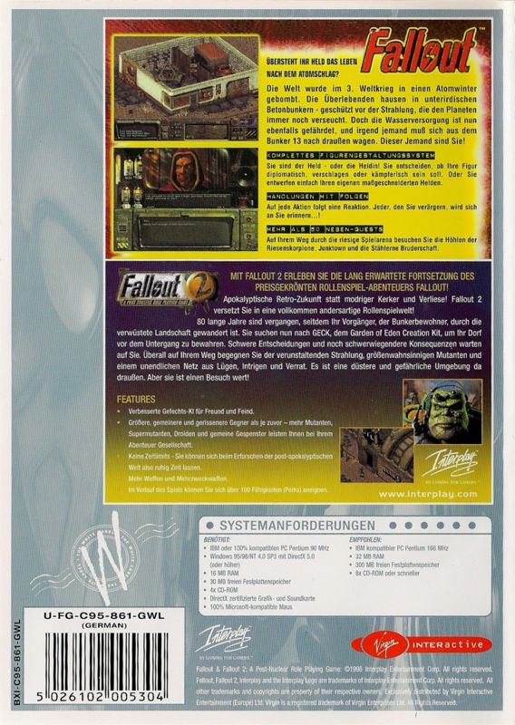 Back Cover for Fallout / Fallout 2 (Windows) (White Label release)