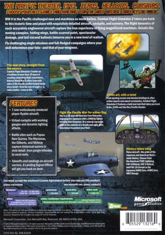 Back Cover for Microsoft Combat Flight Simulator 2: WW II Pacific Theater (Windows)