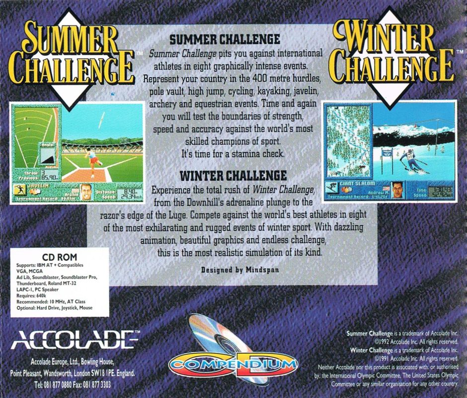 Other for Summer & Winter: Olympic Challenge (DOS): Jewel Case - Back