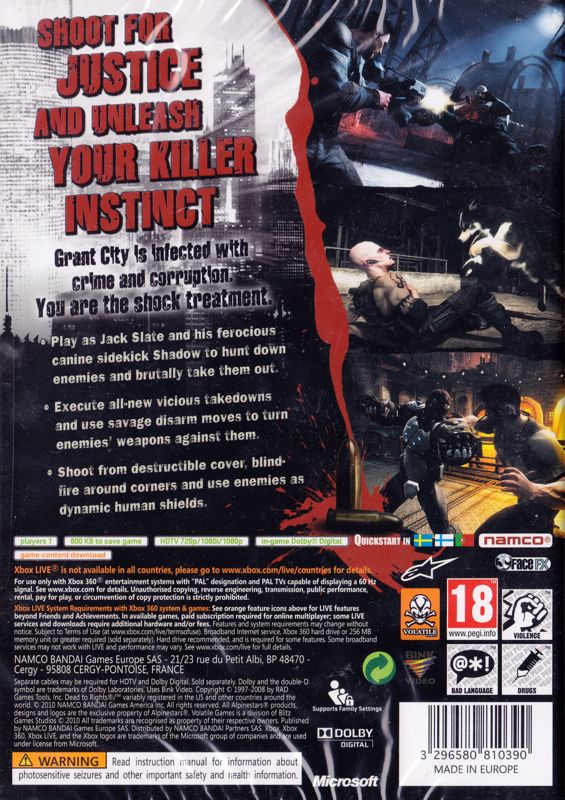 Back Cover for Dead to Rights: Retribution (Xbox 360)