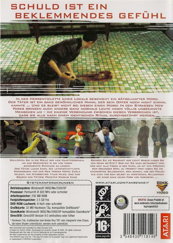 Back Cover for Indigo Prophecy (Windows)