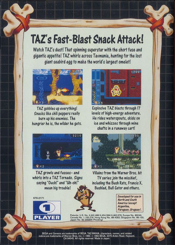 Back Cover for Taz-Mania (Genesis)