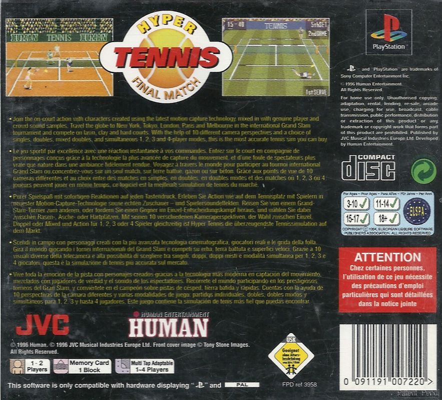 Back Cover for Hyper Tennis: Final Match (PlayStation)