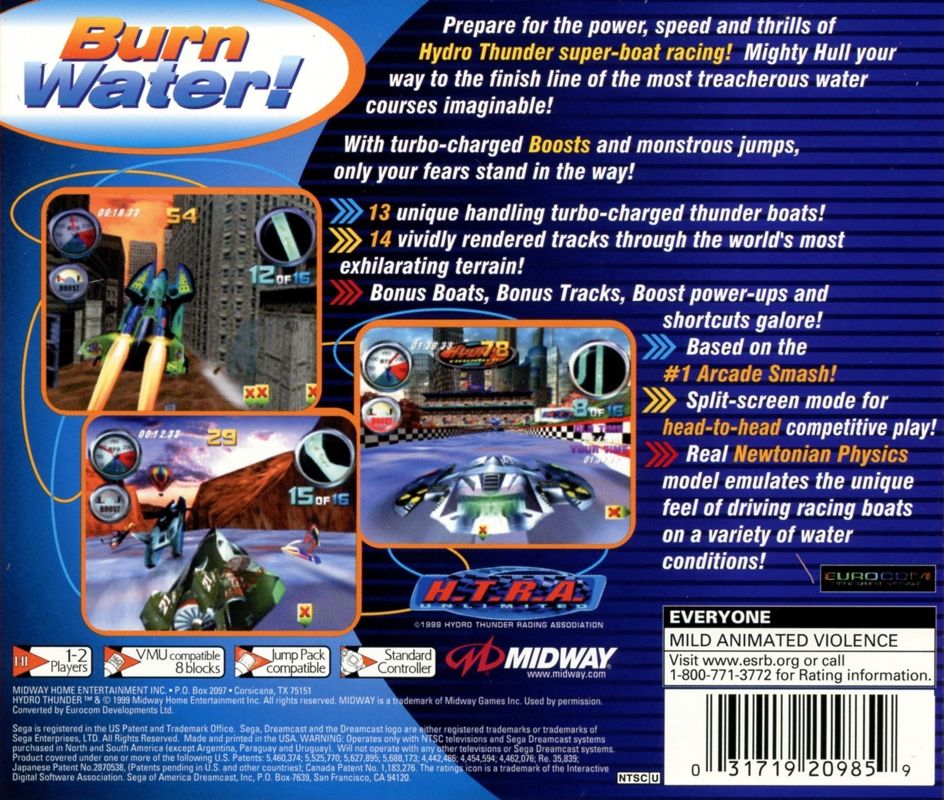 Back Cover for Hydro Thunder (Dreamcast) (Sega All Stars release)