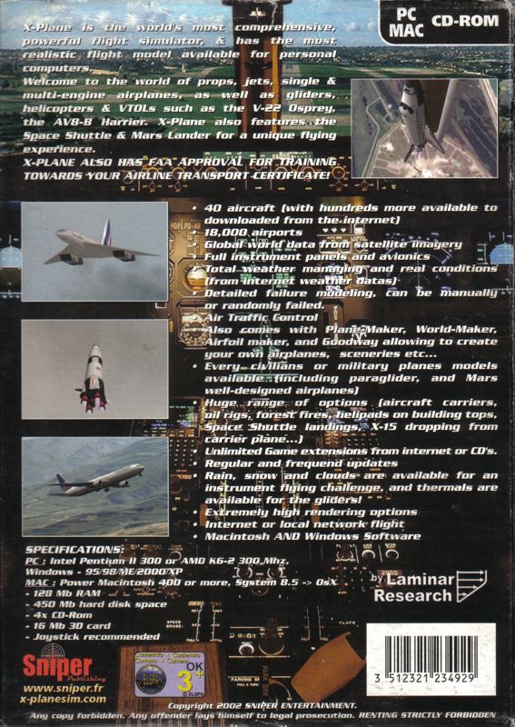 Back Cover for X-Plane 6 (Macintosh and Windows)