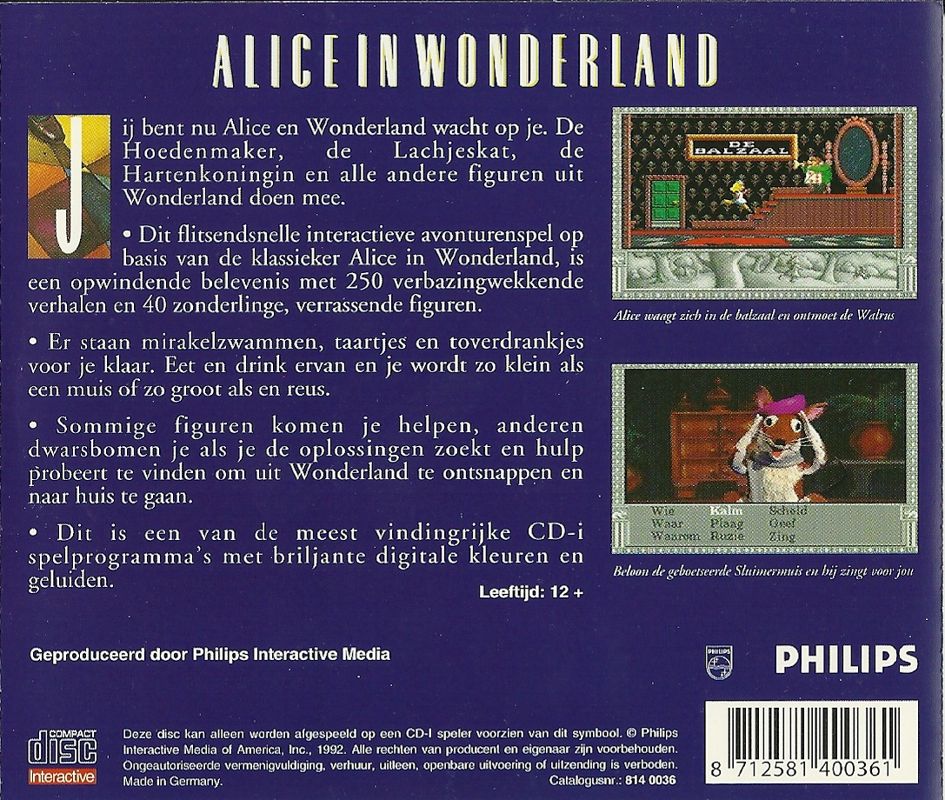 Back Cover for Alice in Wonderland (CD-i)