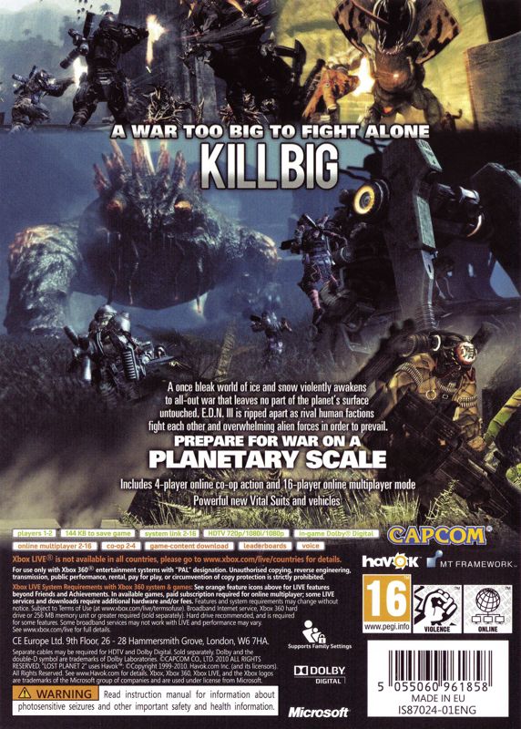 Lost Planet 2 Microsoft Xbox 360 2010 4 player Online Video Game
