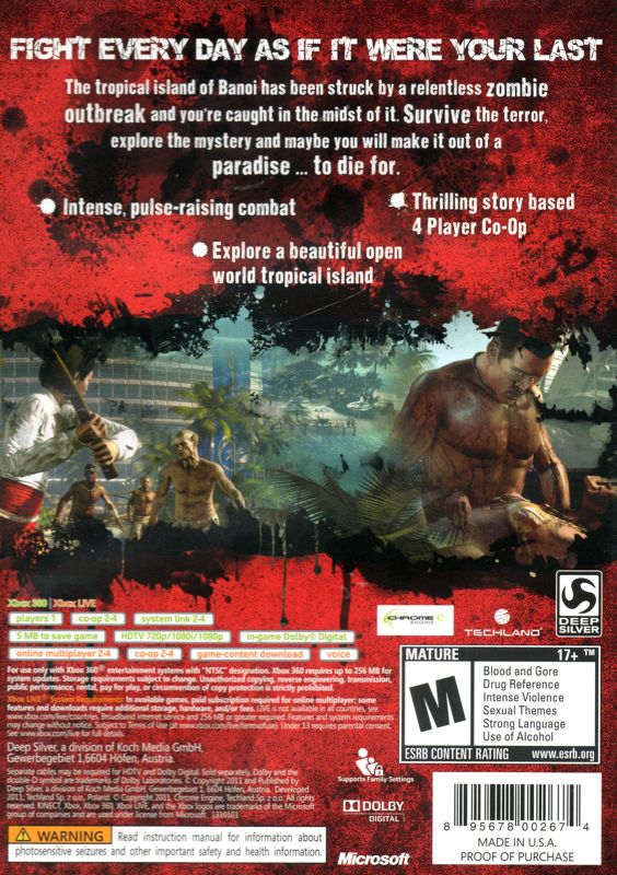 Back Cover for Dead Island (Special Edition) (Xbox 360)
