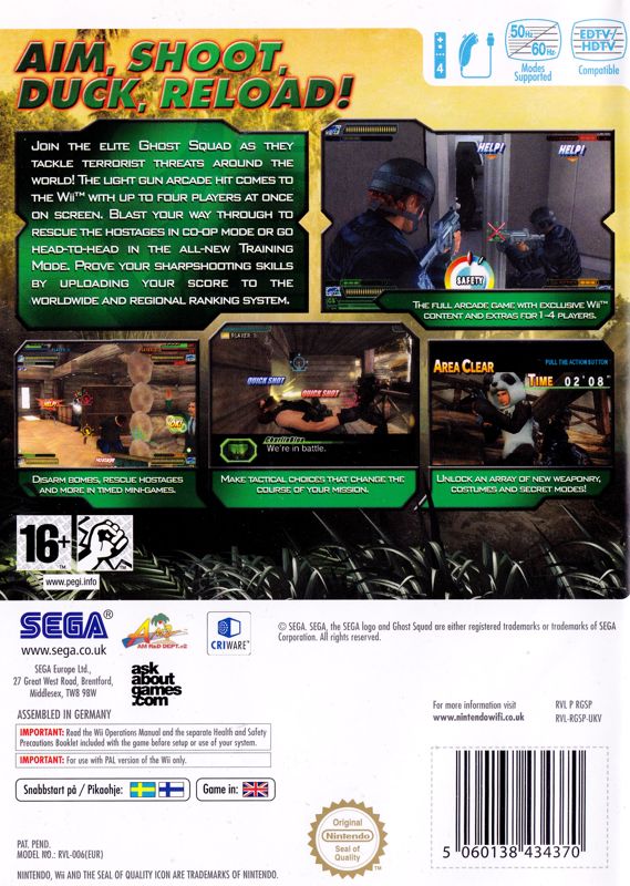 Back Cover for Ghost Squad (Wii)
