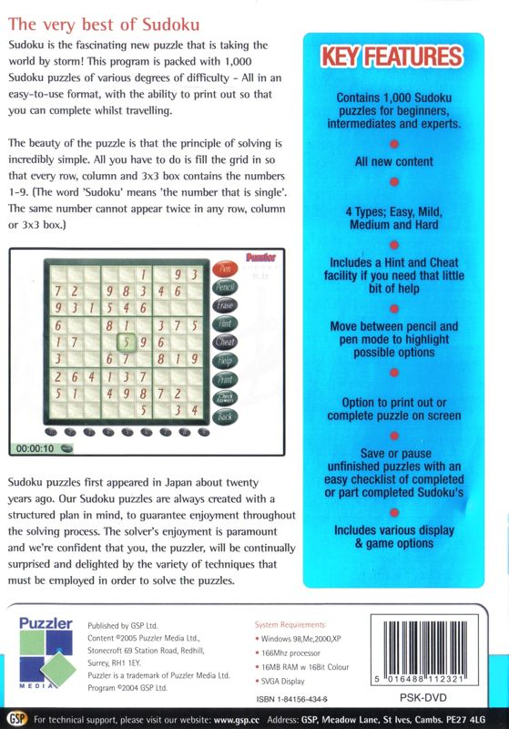 Back Cover for Puzzler Sudoku: Volume 1 (Windows)