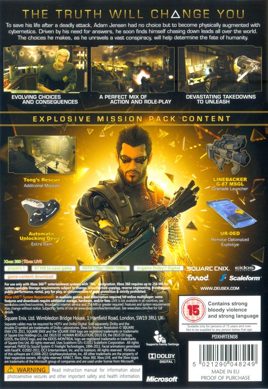 Back Cover for Deus Ex: Human Revolution: Limited Edition (Xbox 360)