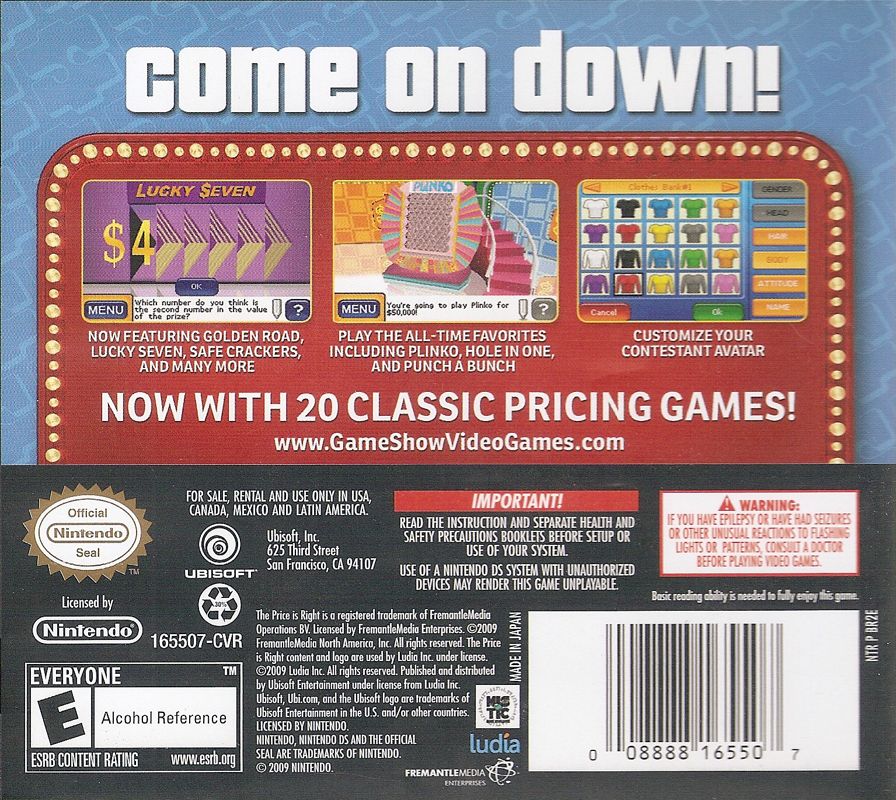 Back Cover for The Price is Right: 2010 Edition (Nintendo DS)