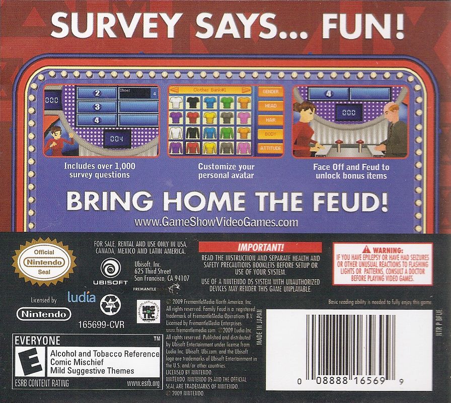 Back Cover for Family Feud: 2010 Edition (Nintendo DS)