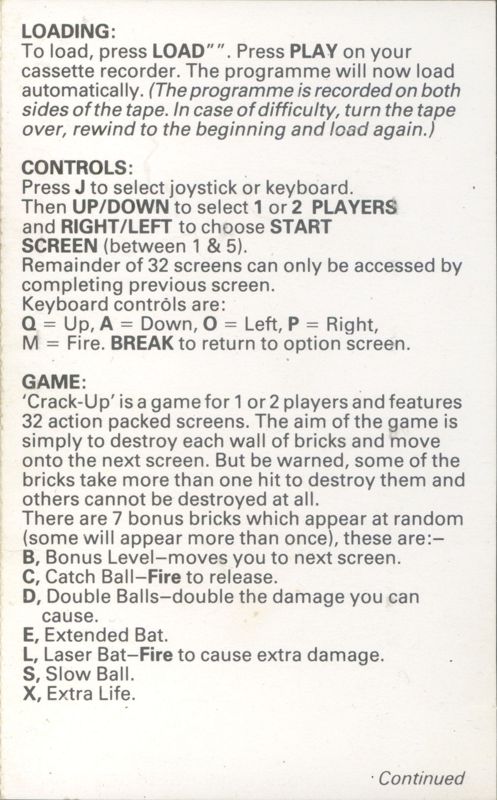 Manual for Crack-Up (ZX Spectrum)