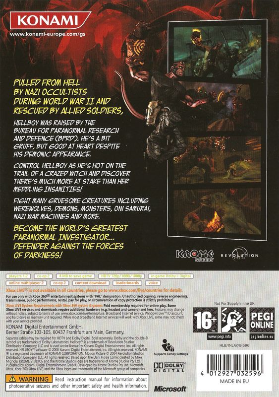 Back Cover for Hellboy: The Science of Evil (Xbox 360)