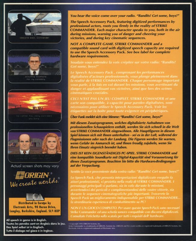 Back Cover for Strike Commander: Speech Pack (DOS)