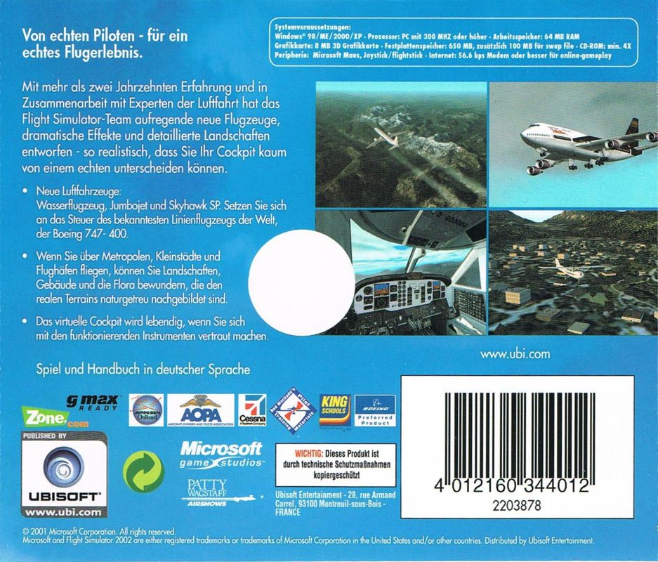 Back Cover for Microsoft Flight Simulator 2002 (Windows) (Software Pyramide release)