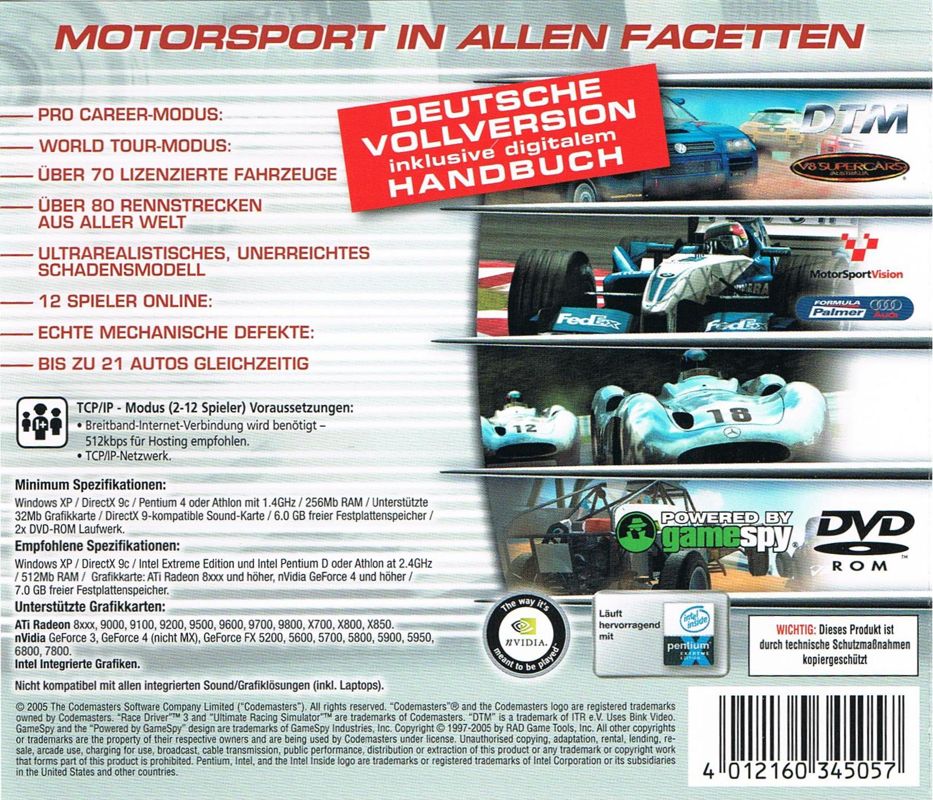 Back Cover for TOCA Race Driver 3 (Windows) (Software Pyramide release)