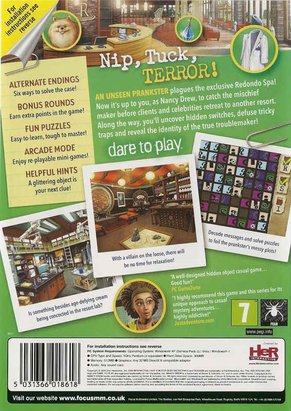 Back Cover for Nancy Drew Dossier: Resorting to Danger! (Windows)