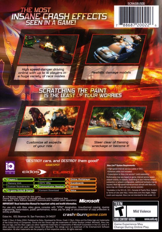 Back Cover for Crash 'N' Burn (Xbox)