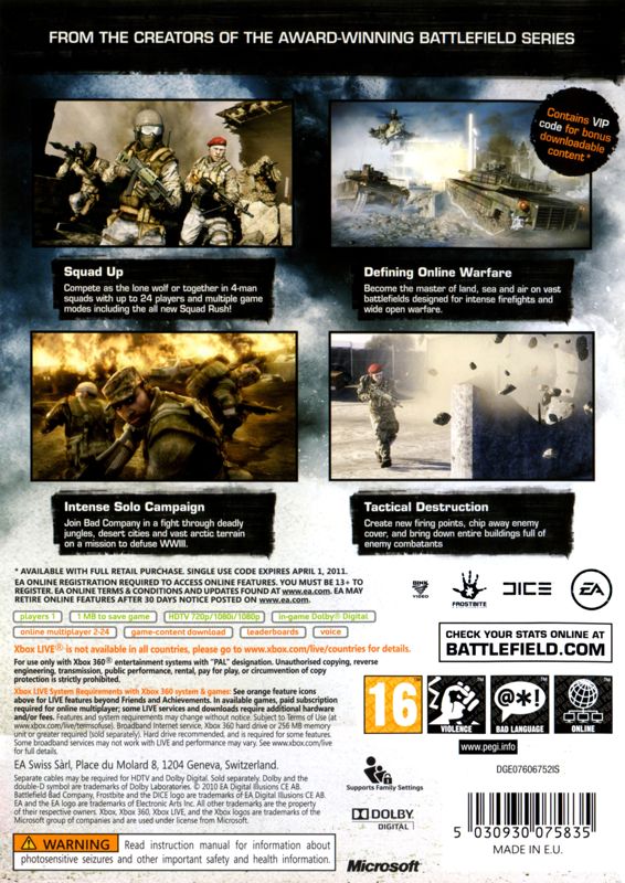 Front Cover for Battlefield: Bad Company 2 (Xbox 360)