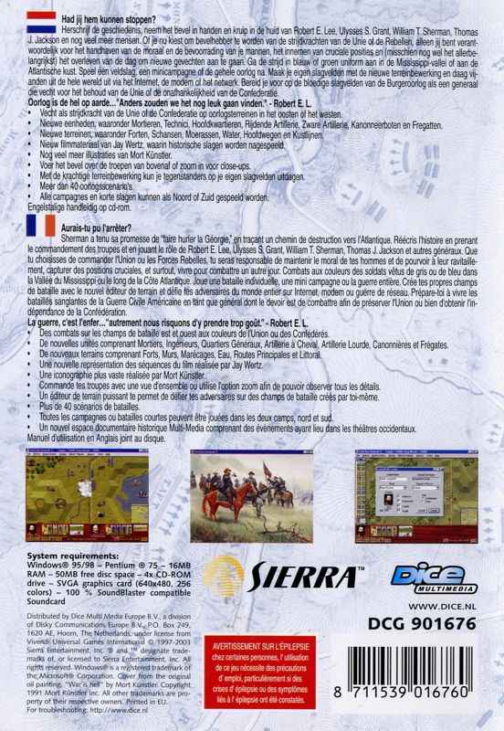 Back Cover for Grant - Lee - Sherman: Civil War 2: Generals (Windows) (DICE Multi Media release with PDF Manual (2003))