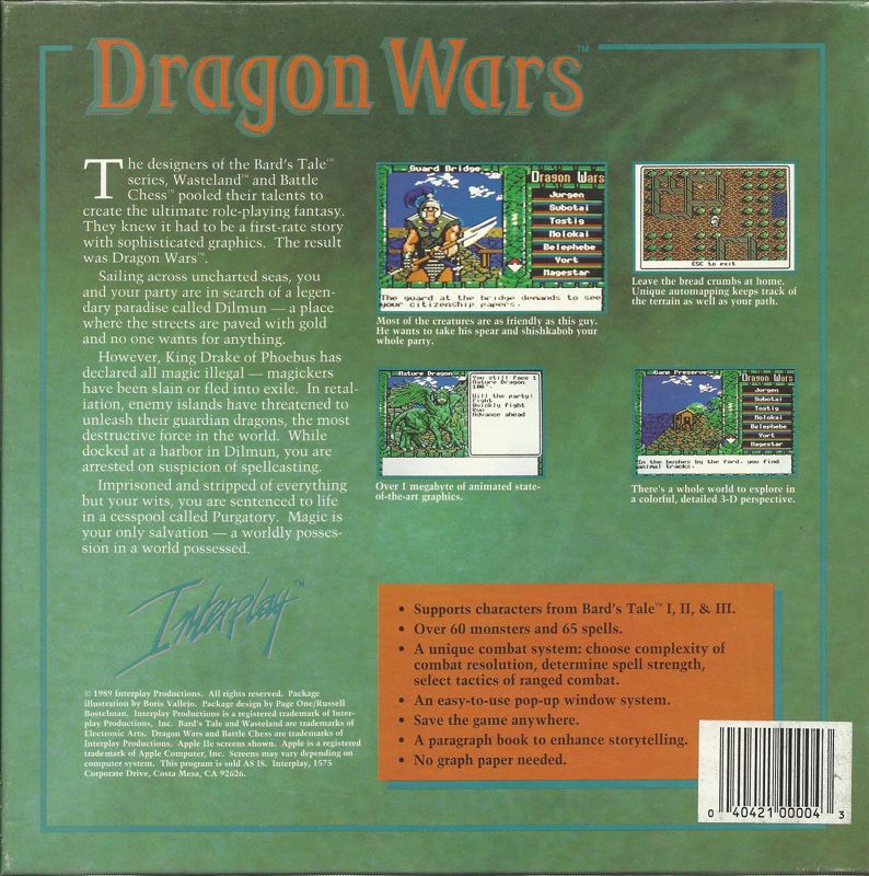 Back Cover for Dragon Wars (DOS) (5.25" Release (2HD version 1.1))