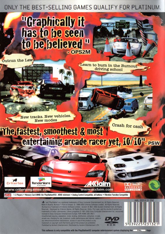 Back Cover for Burnout 2: Point of Impact (PlayStation 2) (Platinum release)