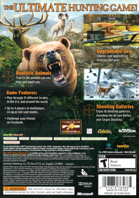 Other for Cabela's Big Game Hunter 2012 (With Top Shot Elite) (Xbox 360): Keep Case - Back