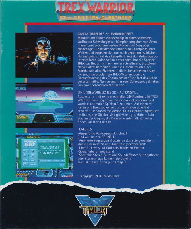 Back Cover for Trex Warrior: 22nd Century Gladiator (Atari ST)