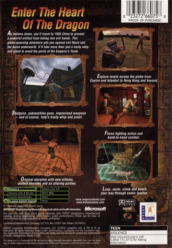 Back Cover for Indiana Jones and the Emperor's Tomb (Xbox)