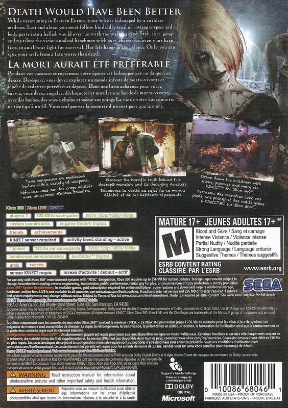Back Cover for Rise of Nightmares (Xbox 360)