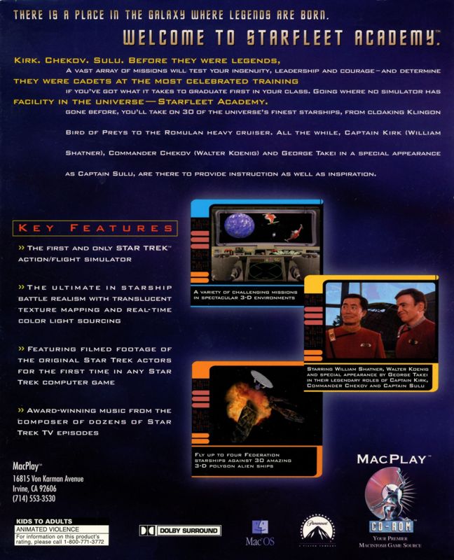 Back Cover for Star Trek: Starfleet Academy (Macintosh)