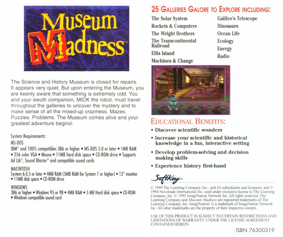 Other for Museum Madness (DOS and Macintosh): Jewel Case - Back