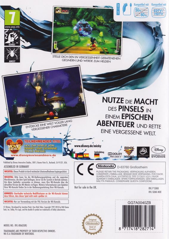 Back Cover for Disney Epic Mickey (Wii)