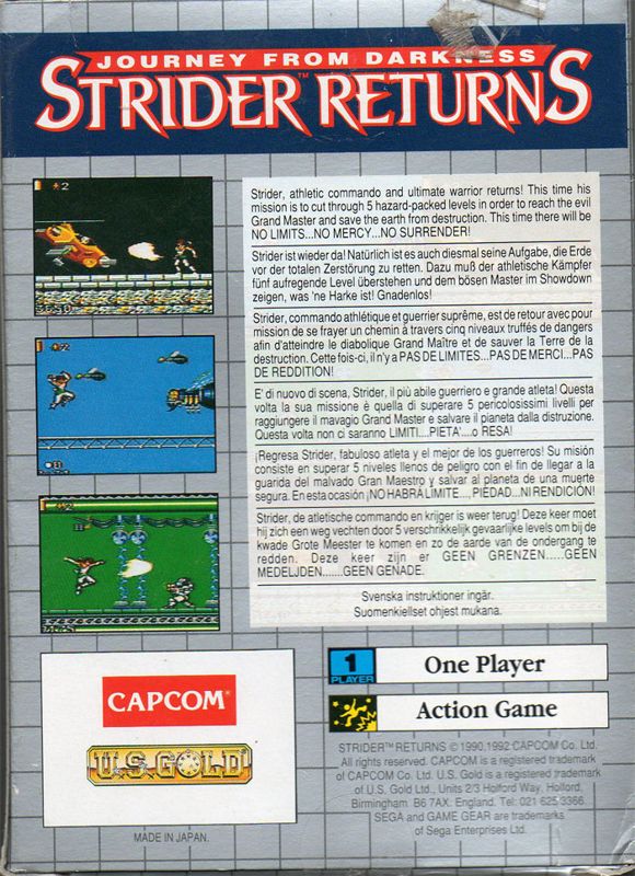 Back Cover for Strider 2 (Game Gear)