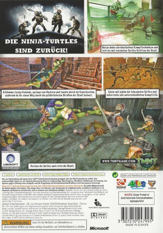 Back Cover for TMNT (Xbox 360)