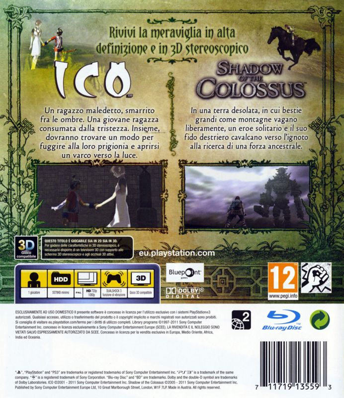 Back Cover for The Ico & Shadow of the Colossus Collection (PlayStation 3)