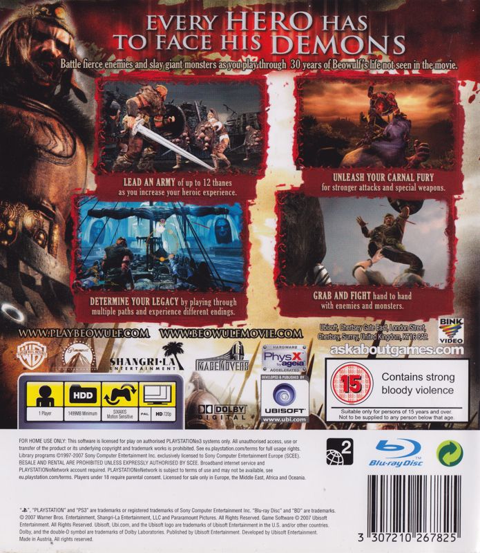 Back Cover for Beowulf: The Game (PlayStation 3)