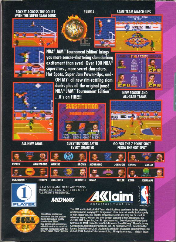 Back Cover for NBA Jam Tournament Edition (Game Gear)