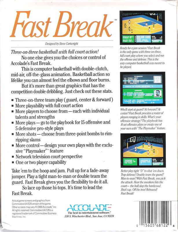 Back Cover for Fast Break (DOS) (5.25" disk release)