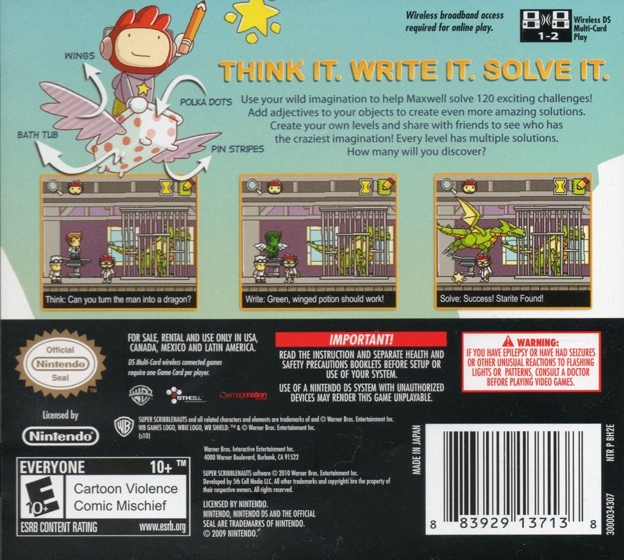 Back Cover for Super Scribblenauts (Nintendo DS)