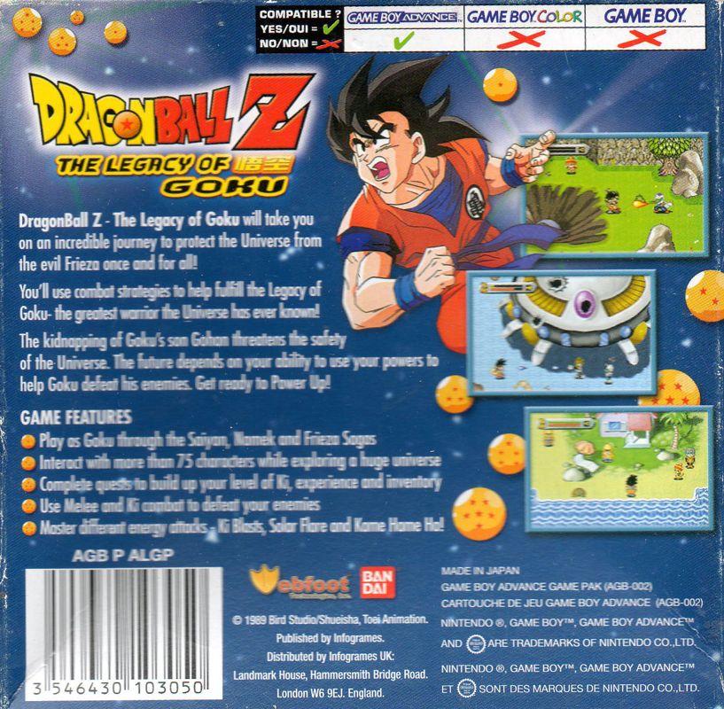 Back Cover for Dragon Ball Z: The Legacy of Goku (Game Boy Advance)