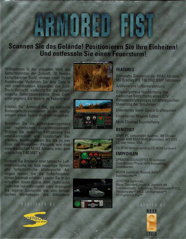 Back Cover for Armored Fist (DOS) (3,5'' Disk release)