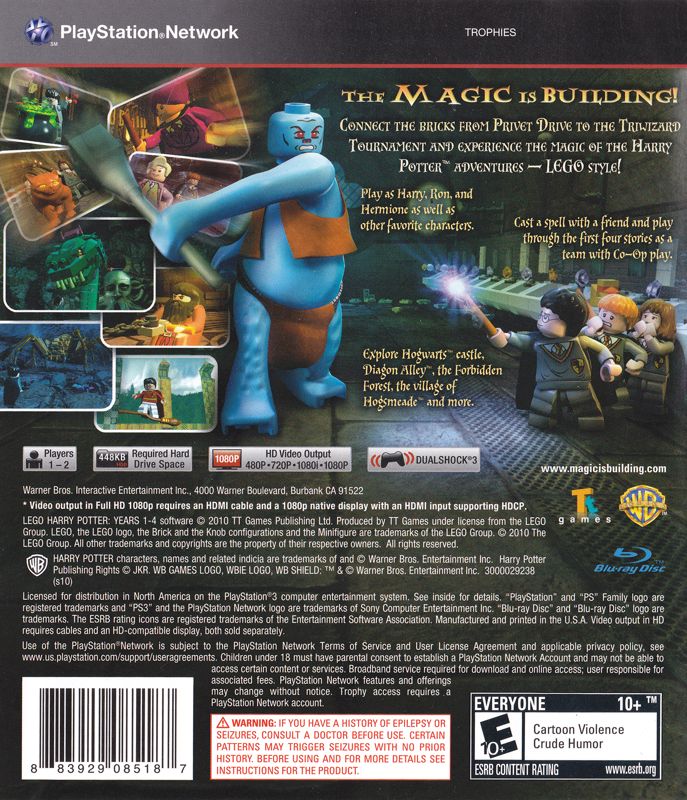 Back Cover for LEGO Harry Potter: Years 1-4 (PlayStation 3)