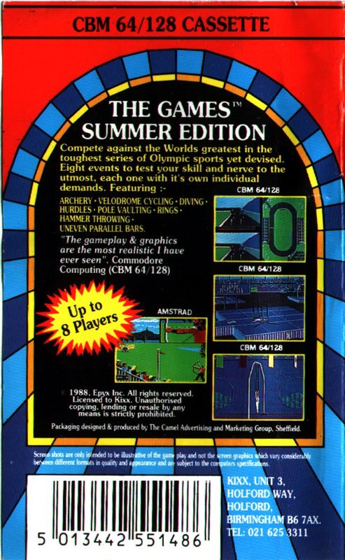 Back Cover for The Games: Summer Edition (Commodore 64) (Kixx release)