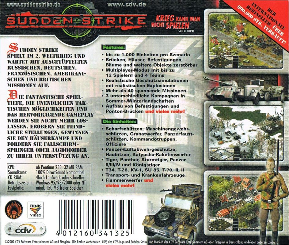 Back Cover for Sudden Strike (Windows) (Budget release)