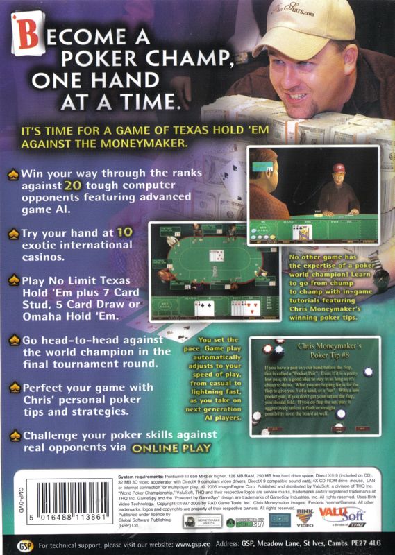 Back Cover for Chris Moneymaker's World Poker Championship (Windows)