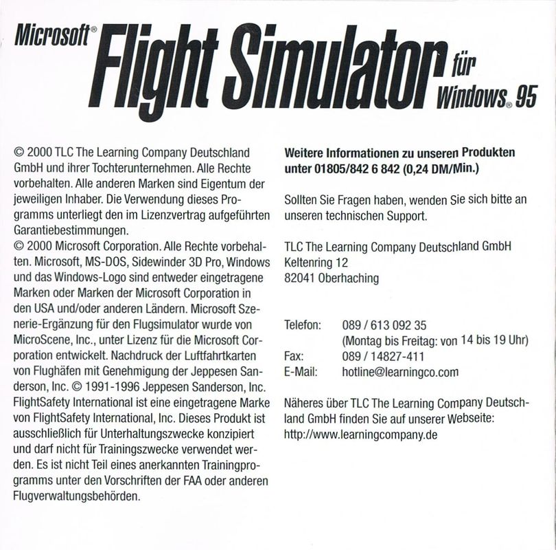 Inside Cover for Microsoft Flight Simulator for Windows 95 (Windows) (Budget release)