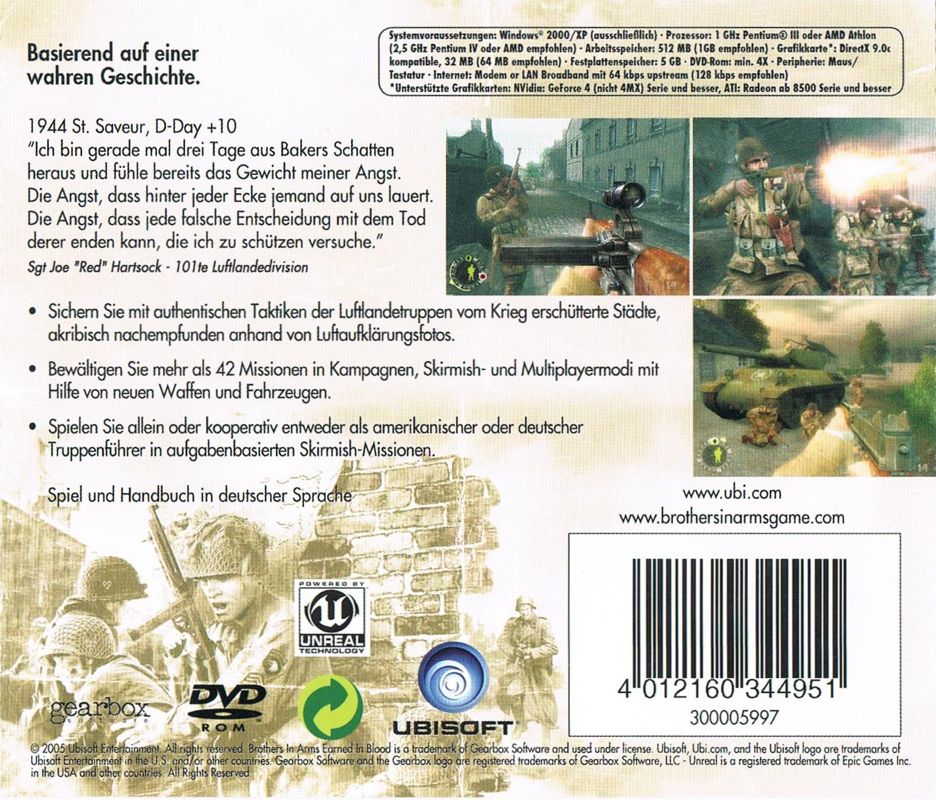 Back Cover for Brothers in Arms: Earned in Blood (Windows) (Budget release)